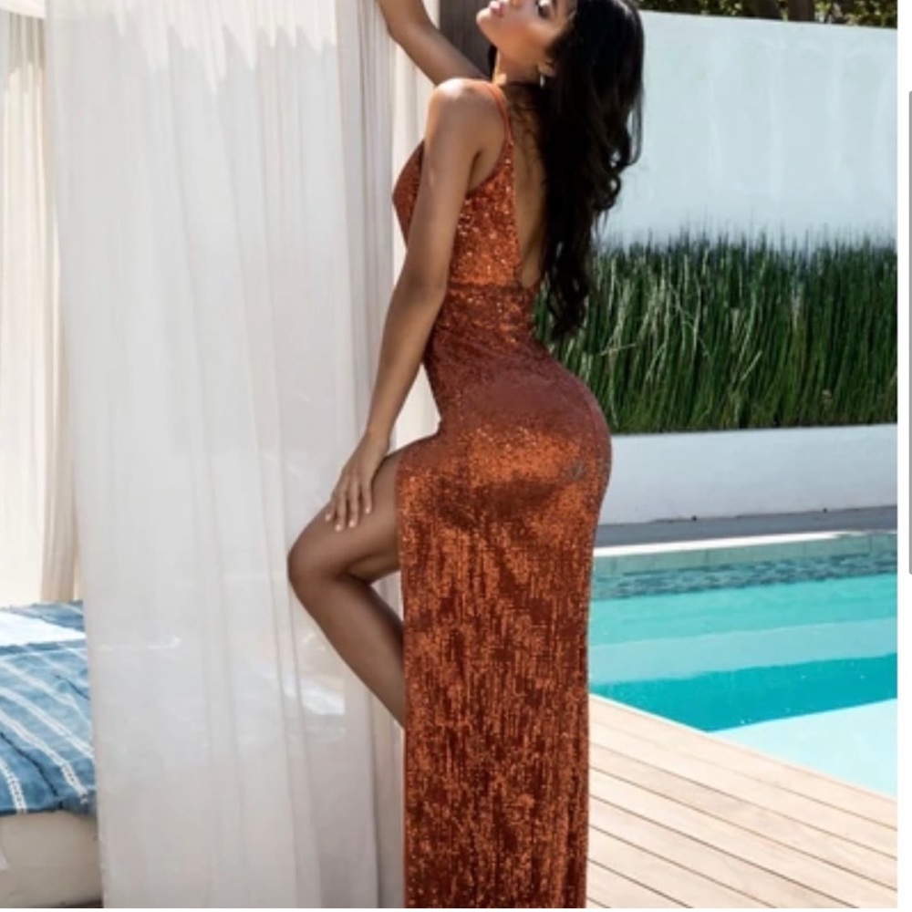 Abyss By Abby Sequin Rust Colored Gown - image 3